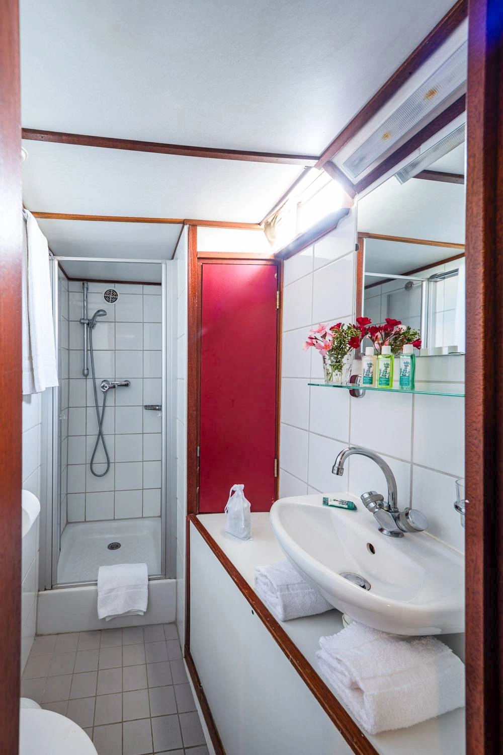 Cabin bathroom on board the cruise ship Caprice in Provence and the Camargue