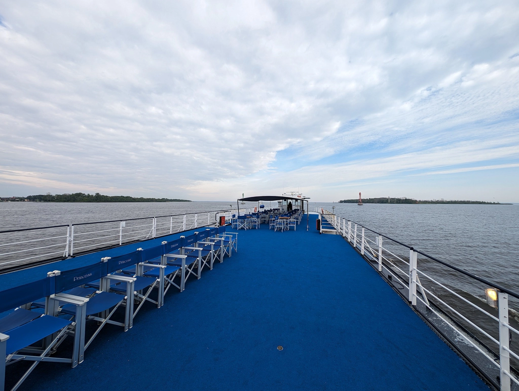 MS Princess sun deck offering panoramic views of the Oder River during a bike-and-cruise journey.