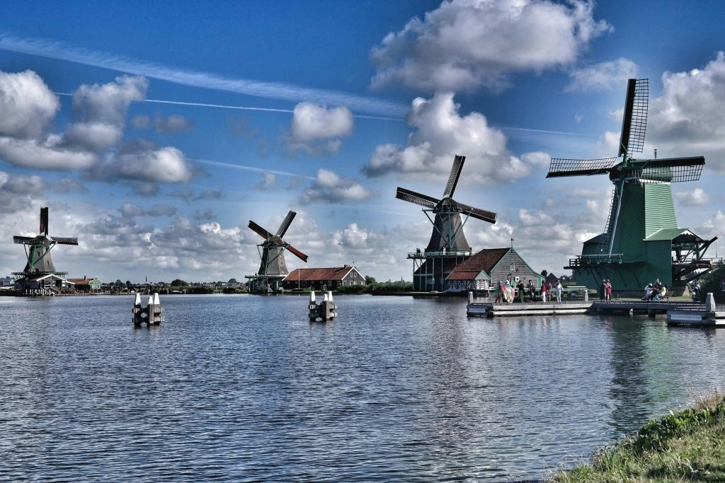 Typical Dutch mills in the Netherlands.